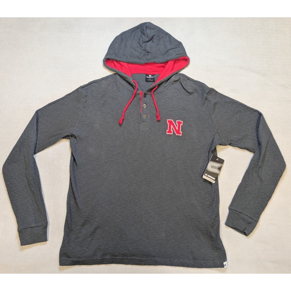Nebraska Cornhuskers Hoodie Mens Large Gray New Thermal Henley Football Shirt